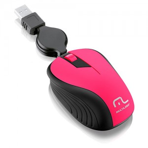 Mouse Mini Retrátil USB Rosa - Multilaser